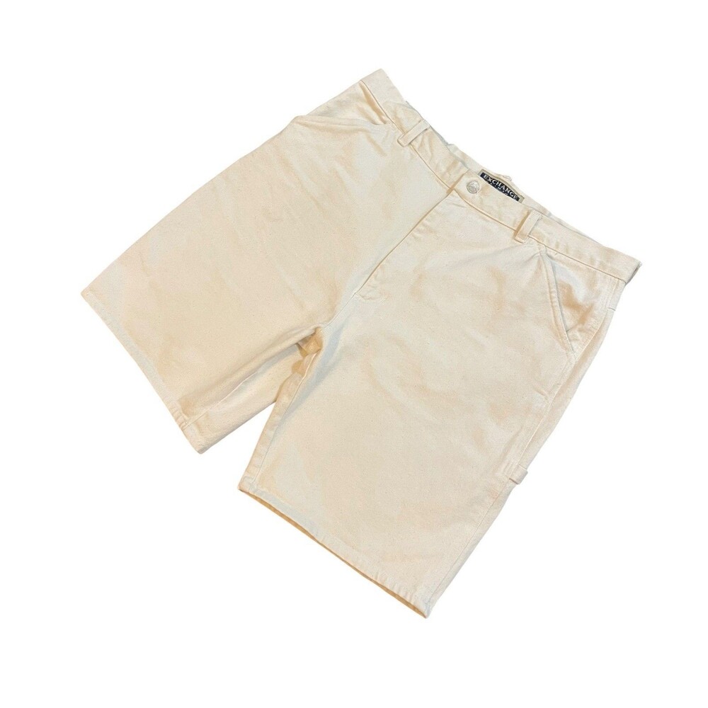 Vintage 90s Exchange Limited Ecru Beige Baggy Fit Carpenter Jean Shorts Size 38